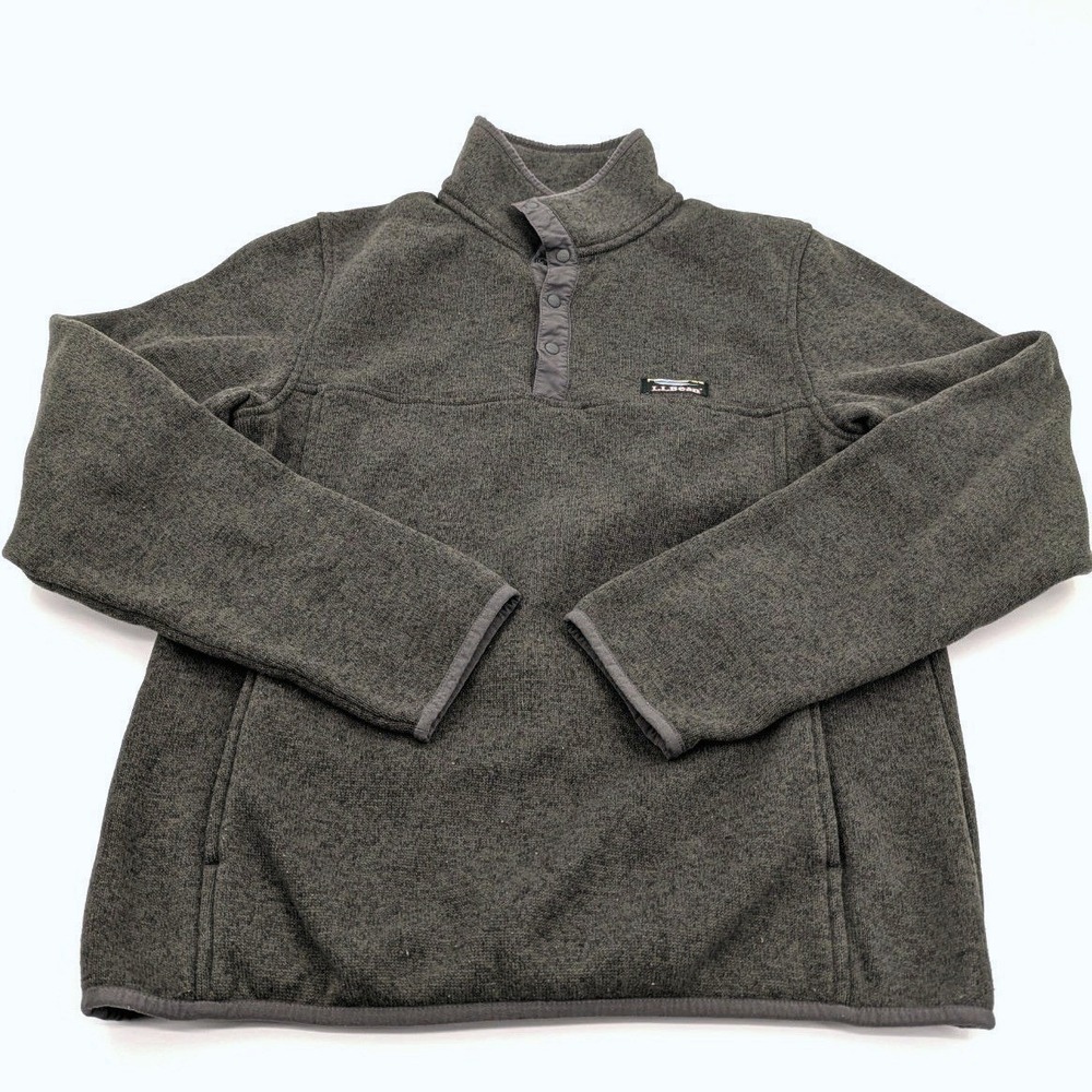 LL Bean Mens Small Sweater Fleece Pullover Gray Snap Button Mock Neck Jacket - Picture 1 of 8